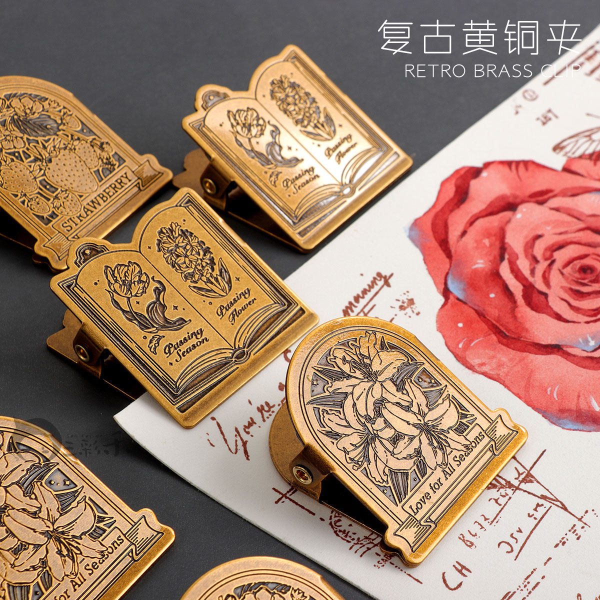 复古可爱黄铜夹草莓夹