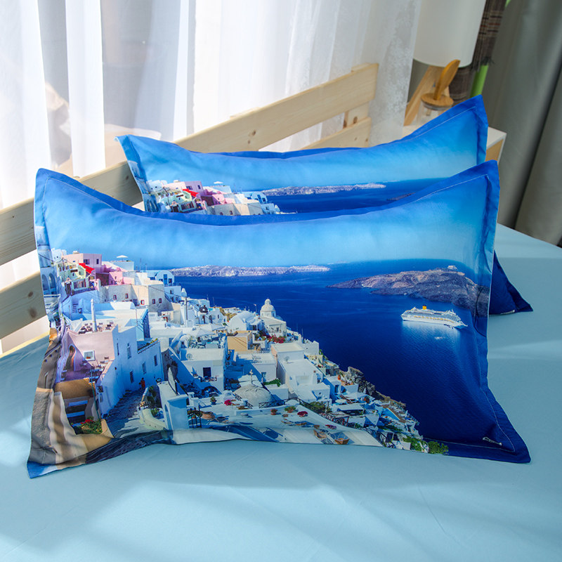 定做创意景点爱琴海印图大枕套风景床上用品枕头罩标准48X74枕袋