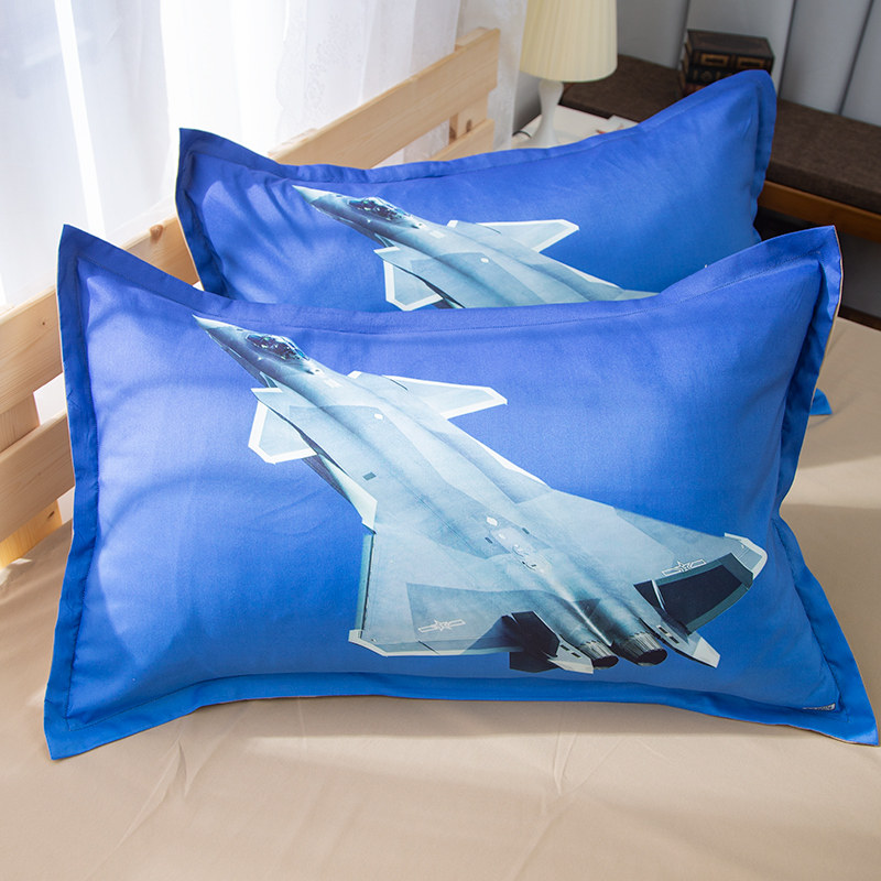 军旅风男孩儿童枕套卡通飞机图宿舍单人枕头罩48X74学生寝室枕袋