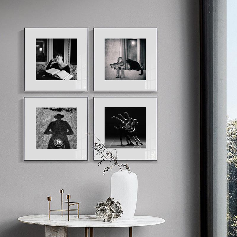 薇薇安黑白摄影装饰画艺术样板房挂画工作室咖啡厅复古组合墙壁画