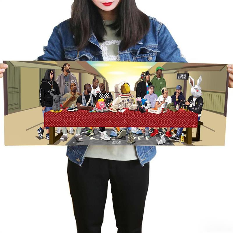 潮牌创意海报大学寝室装饰画宿舍床头墙壁贴画最后的晚餐kaws挂画