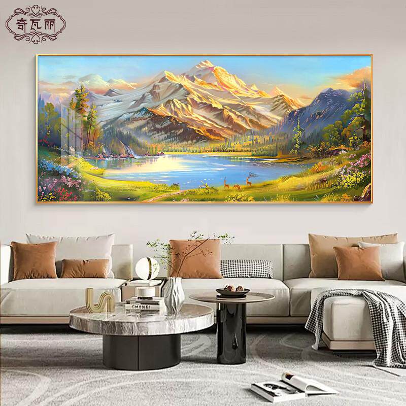 靠山装饰画感背景墙图轻奢新款沙发山水画高级聚宝盆2024挂画客厅