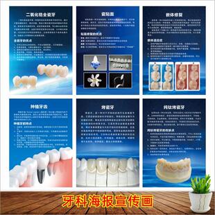 二氧化锆全瓷牙贴画固定义齿烤瓷牙宣传海报牙齿种植牙科知识画