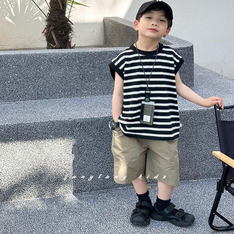 男童夏季套装条纹背心速干短裤