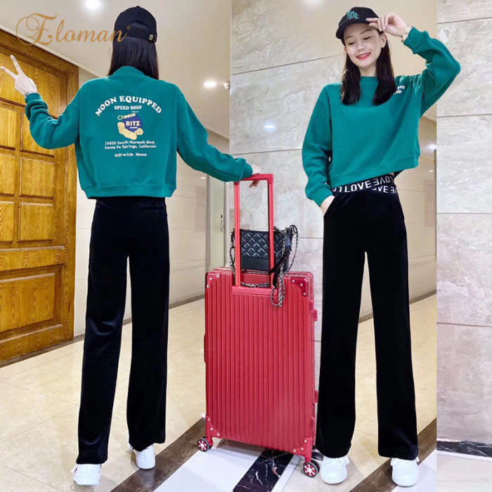 单件/套装 早春装新款运动休闲套装女时尚潮韩牌阔腿裤卫衣两件套