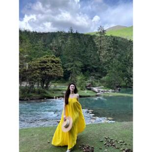 泰国三亚旅行穿搭露背沙滩长裙女海边度假拍照衣服超仙吊带连衣裙