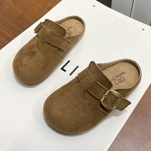 儿童复古拖鞋春秋季女童外穿防滑包跟沙滩鞋包头厚底百搭勃肯鞋