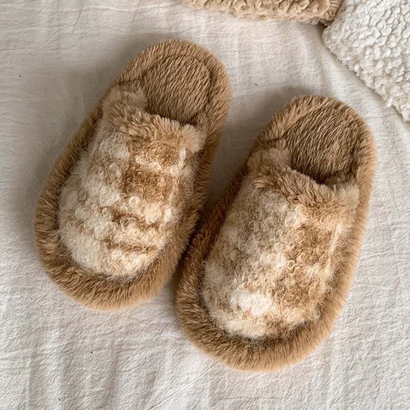 冬季新款2025年女童平底毛绒居家棉拖鞋男童防滑百搭毛毛加绒拖鞋