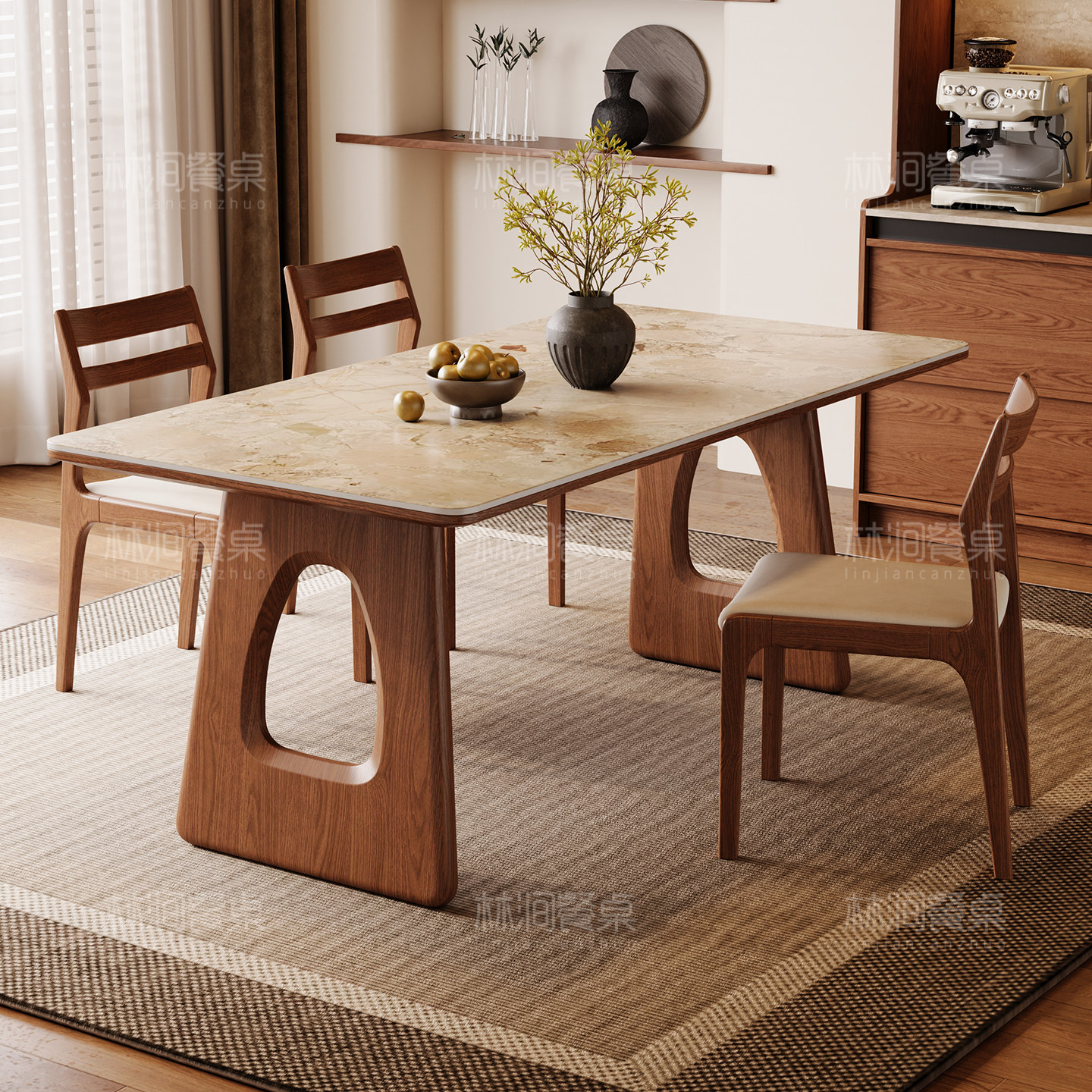 中古风洞石岩板餐桌家用小户型2025新款法式复古长方形实木饭桌,住宅家具,岩板餐桌,淘宝优惠券,粉丝福利购,淘宝优惠卷