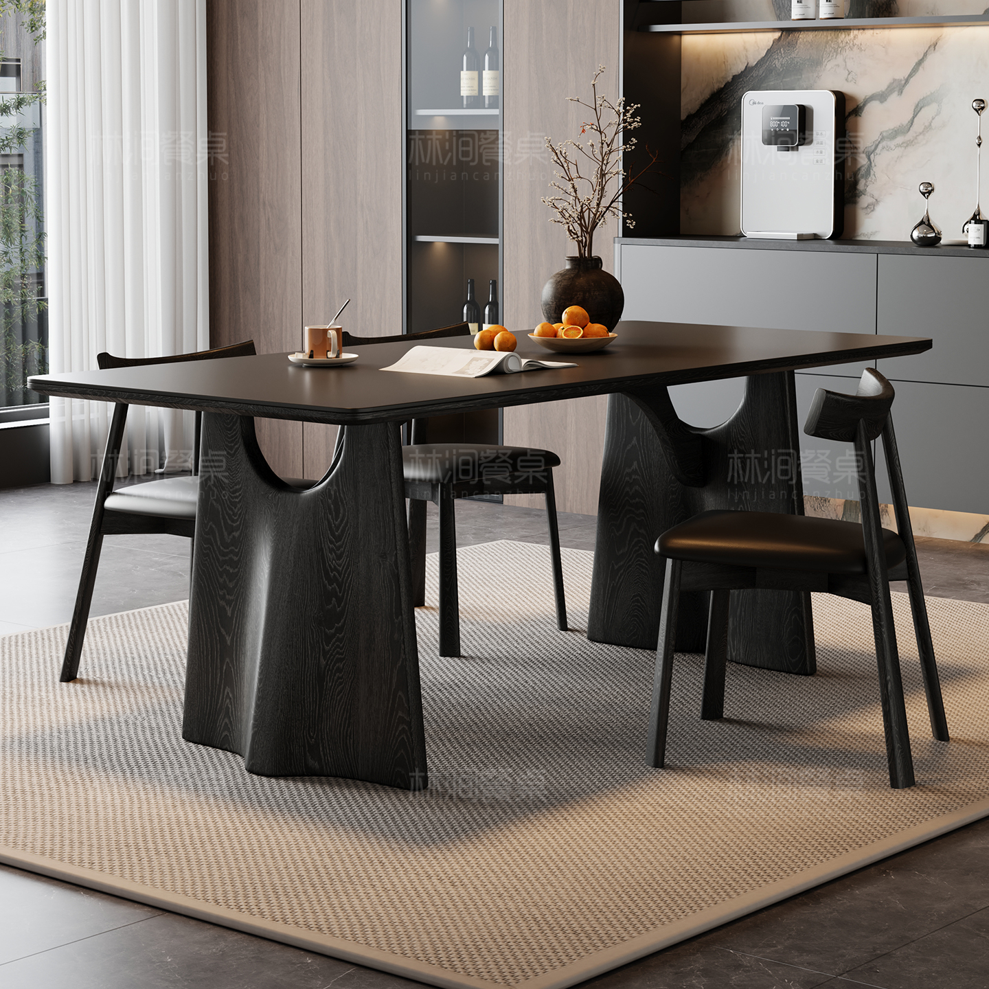 意式极简岩板餐桌长方形小户型