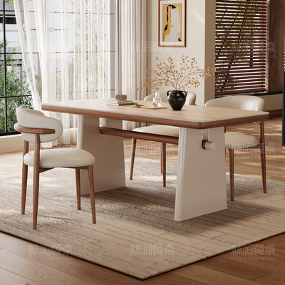 法式奶油系实木岩板餐桌
