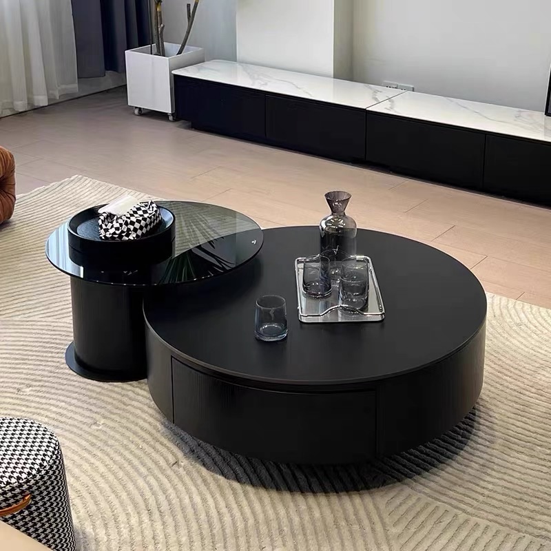 大小圆形新款黑色客厅茶几高级感