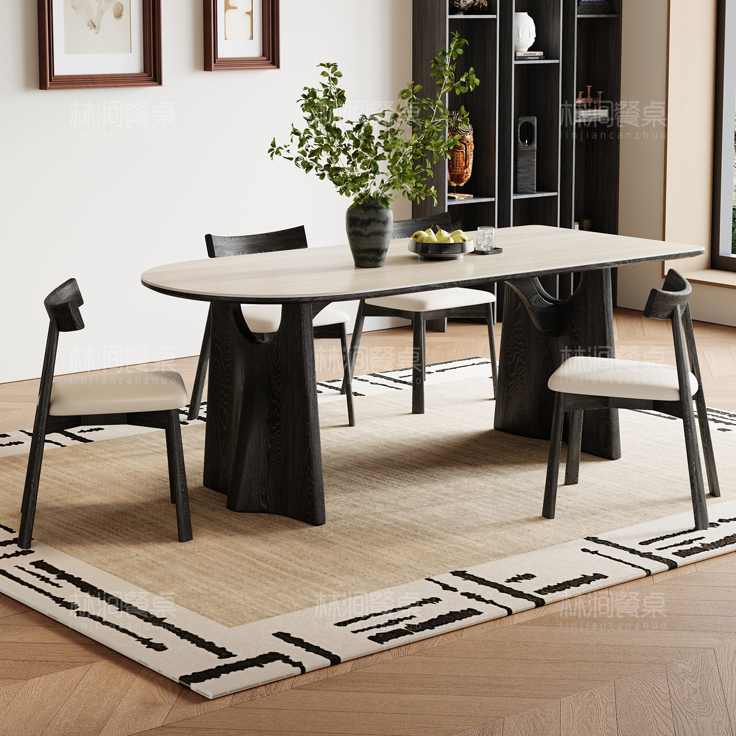 洞石岩板餐桌家用高端小户型长方形半圆靠墙飞鸦法式实木岩板餐桌,住宅家具,岩板餐桌,淘宝优惠券,粉丝福利购,淘宝优惠卷