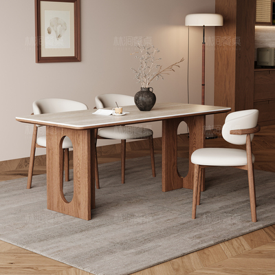 洞石岩板白蜡木长方形餐桌设计师