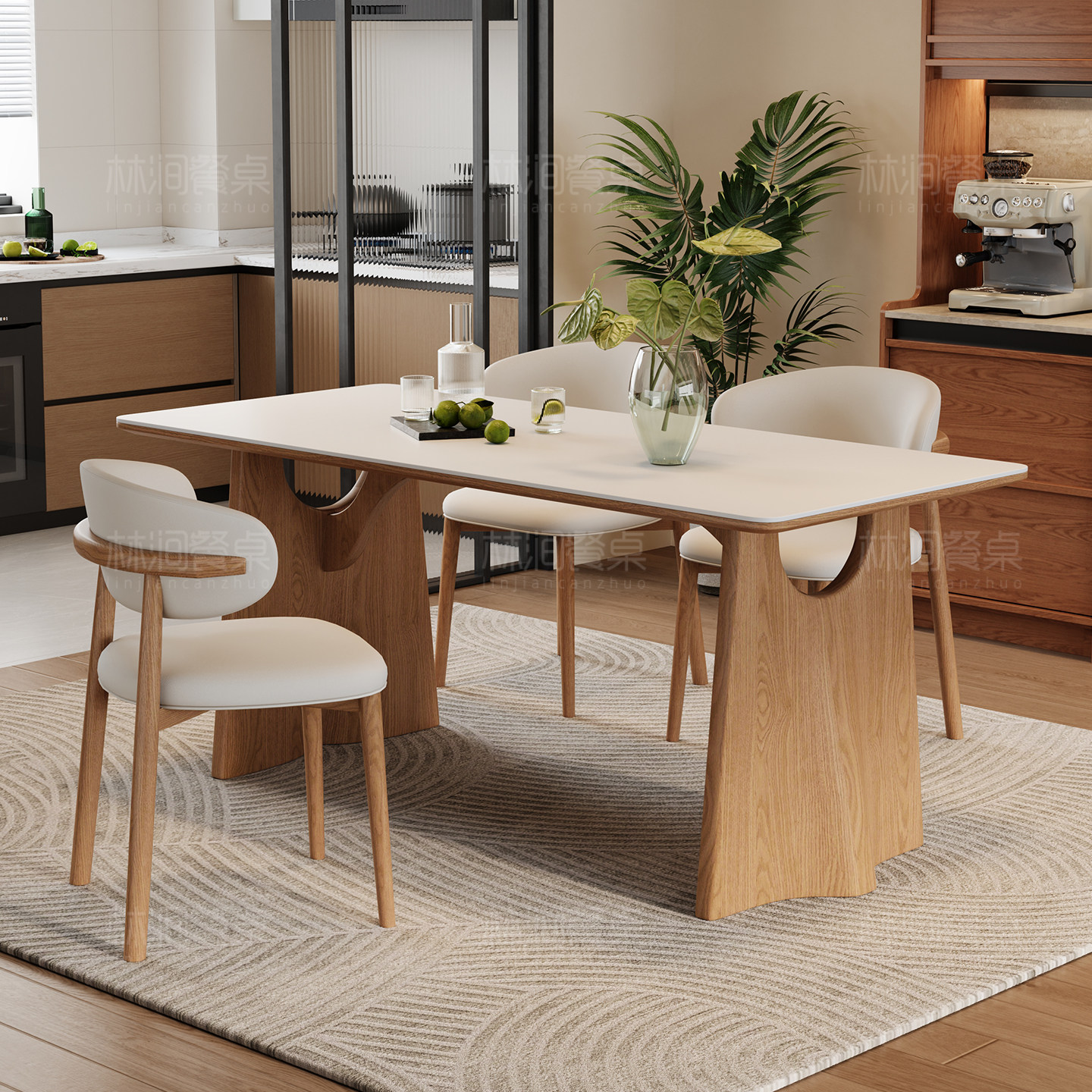 奶油风原木色实木岩板餐桌2026新款家用小户型桌子长方形日式饭桌