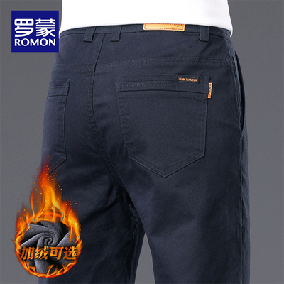 罗蒙加绒纯棉休闲裤男款修身直筒