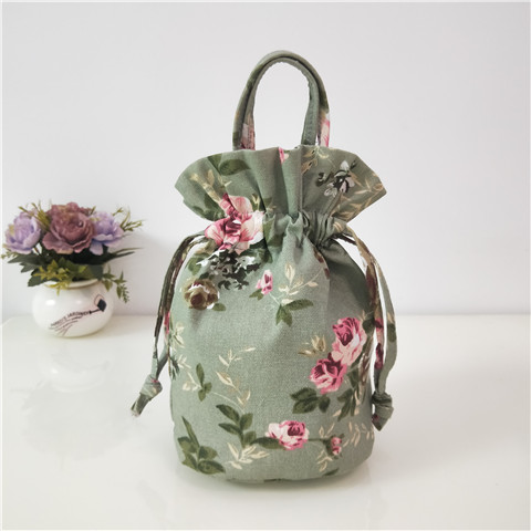 春夏精品休闲女包手提包帆布包抽绳布艺小拎包百搭零钱袋化妆袋