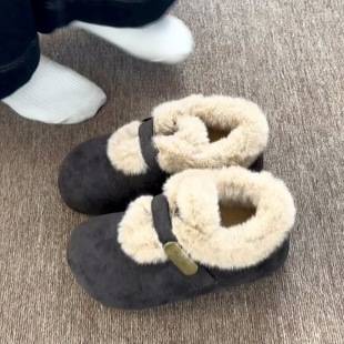 喜番SHOP兔毛棉鞋厚底增高5cm保暖全包勃肯鞋女冬季加绒复古软底
