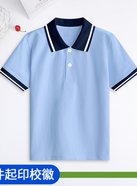 25浅蓝色夏季装园服儿童短袖polo衫小学生校服短袖T恤男童体班服