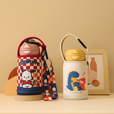 新款牛津布硬底儿童杯套550ML花半森Bablov保温杯手提斜挎保护套