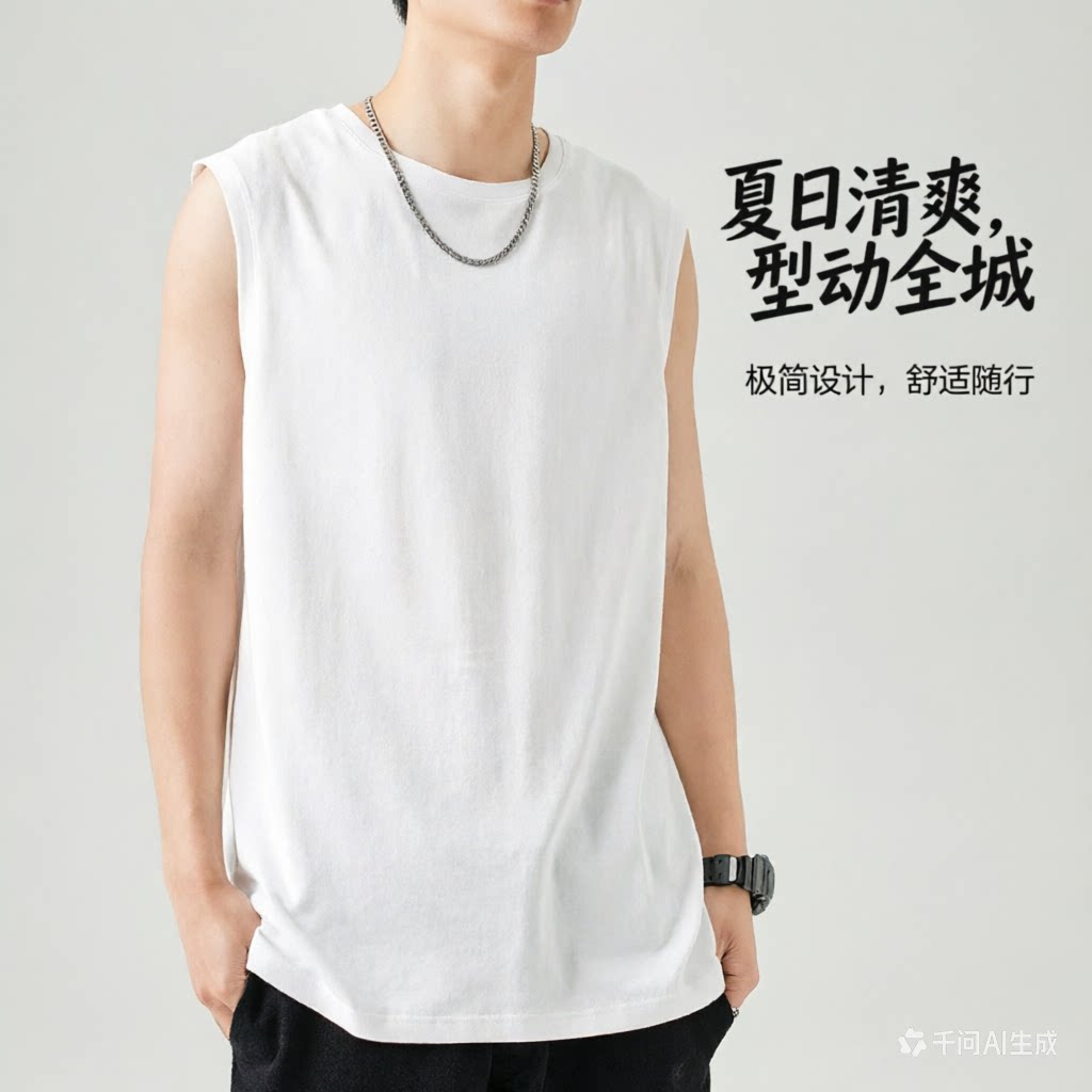 无袖背心男夏季纯棉宽松外穿打底潮牌印花汗背心套头宽松型圆领