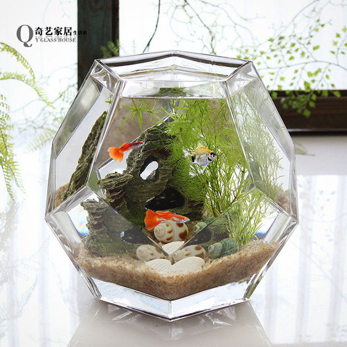 奇艺家居创意桌面玻璃鱼缸金鱼缸大号热带鱼缸加厚高透一体缸家用