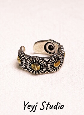 复古GD小雏菊戒指男生高级感潮牌嘻哈食指戒情侣百搭可调节指环