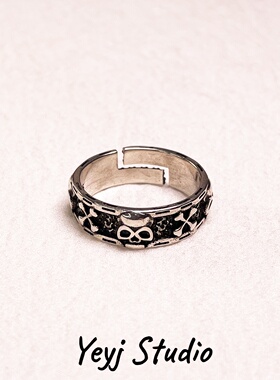 小众复古骷髅头戒指男生高级感潮牌嘻哈食指戒情侣百搭可调节指环