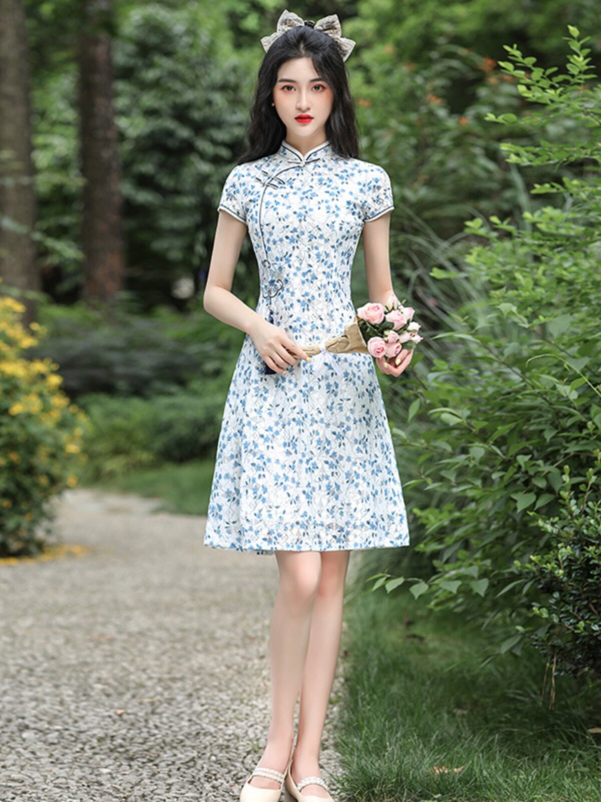 katterllg名丽莎2024新款蕾丝短款日常旗袍改良版年轻少女款修身