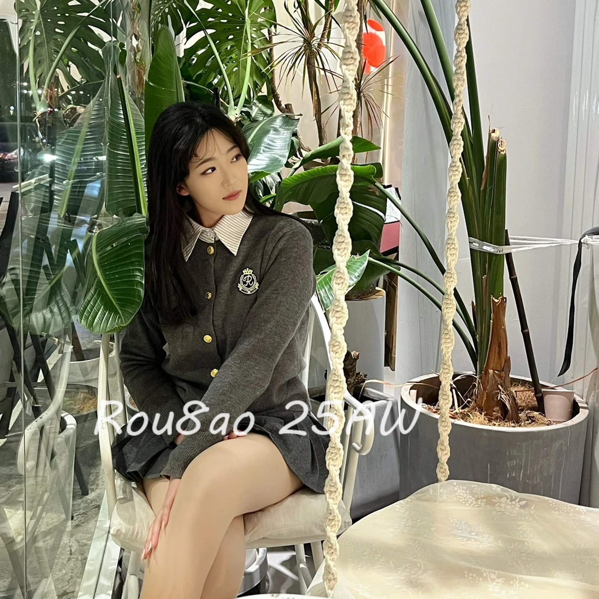 学院风假两件衬衫领拼接内搭