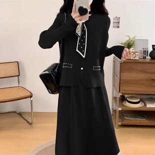 大码法式高级感马甲上衣连衣裙两件套女秋冬胖MM显瘦减龄轻奢套装