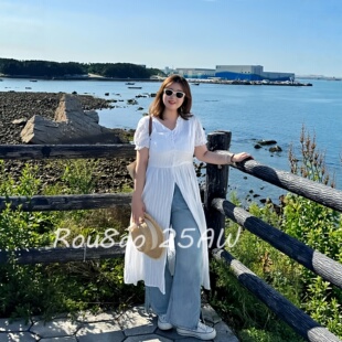 花边蕾丝长款 法式 开衫 衬衫 叠穿上衣 Rou8ao微胖大码 女2026夏季 女装