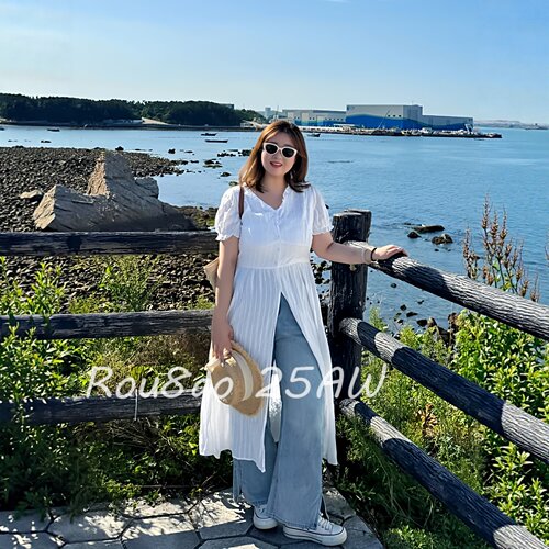 Rou8ao微胖大码女装法式花边蕾丝长款开衫衬衫女2026夏季叠穿上衣