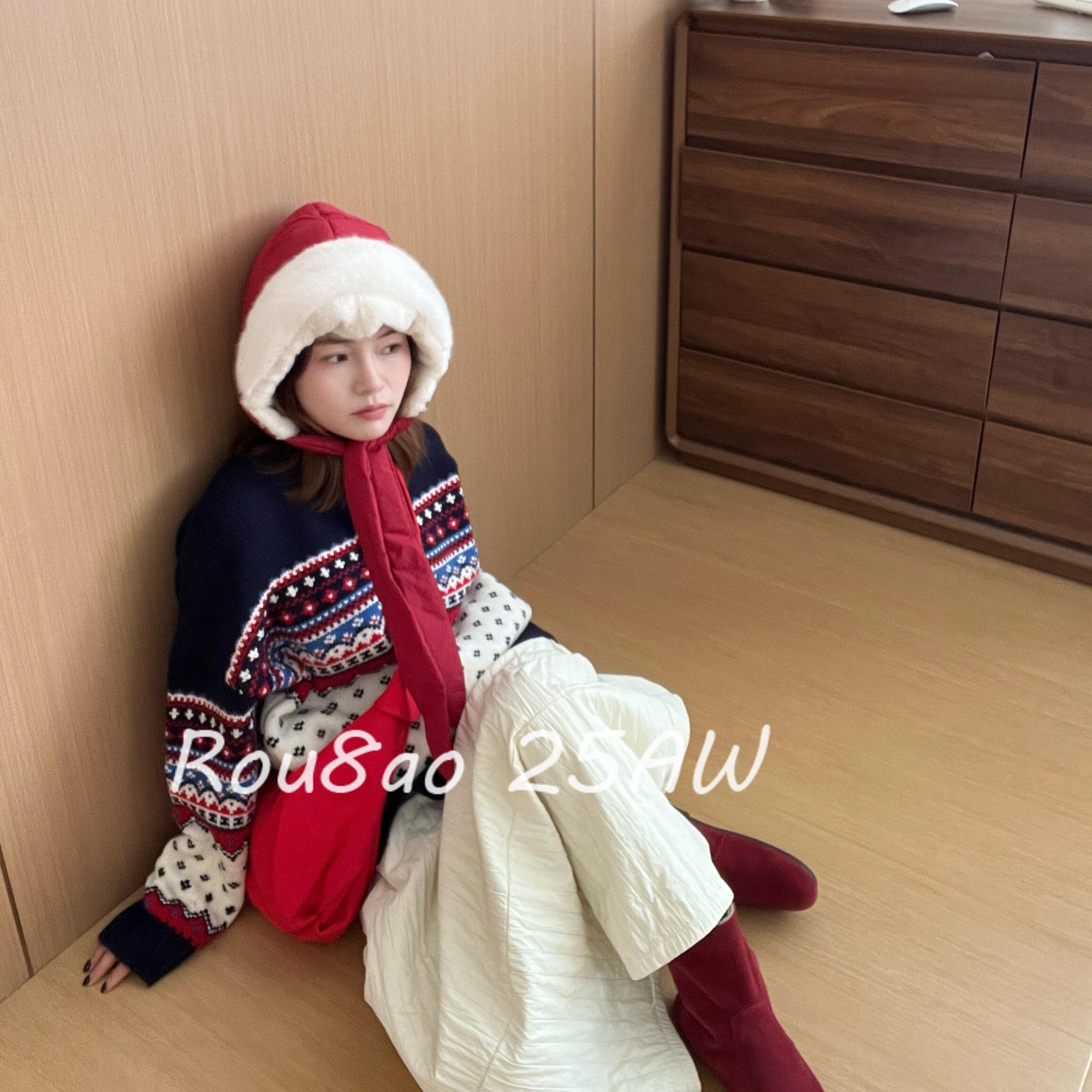 Rou8ao微胖大码女装韩版复古提花半开领宽松毛衣白色半身裙两件套,女装/女士精品,大码套装,淘宝优惠券,粉丝福利购,淘宝优惠卷