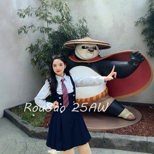 Rou8ao微胖大码女装学院风jk制服假两件连衣裙女2026春显瘦A字裙