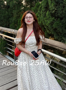 Rou8ao微胖大码女装法式波点连衣裙2026夏收腰修生显瘦褶皱仙女裙