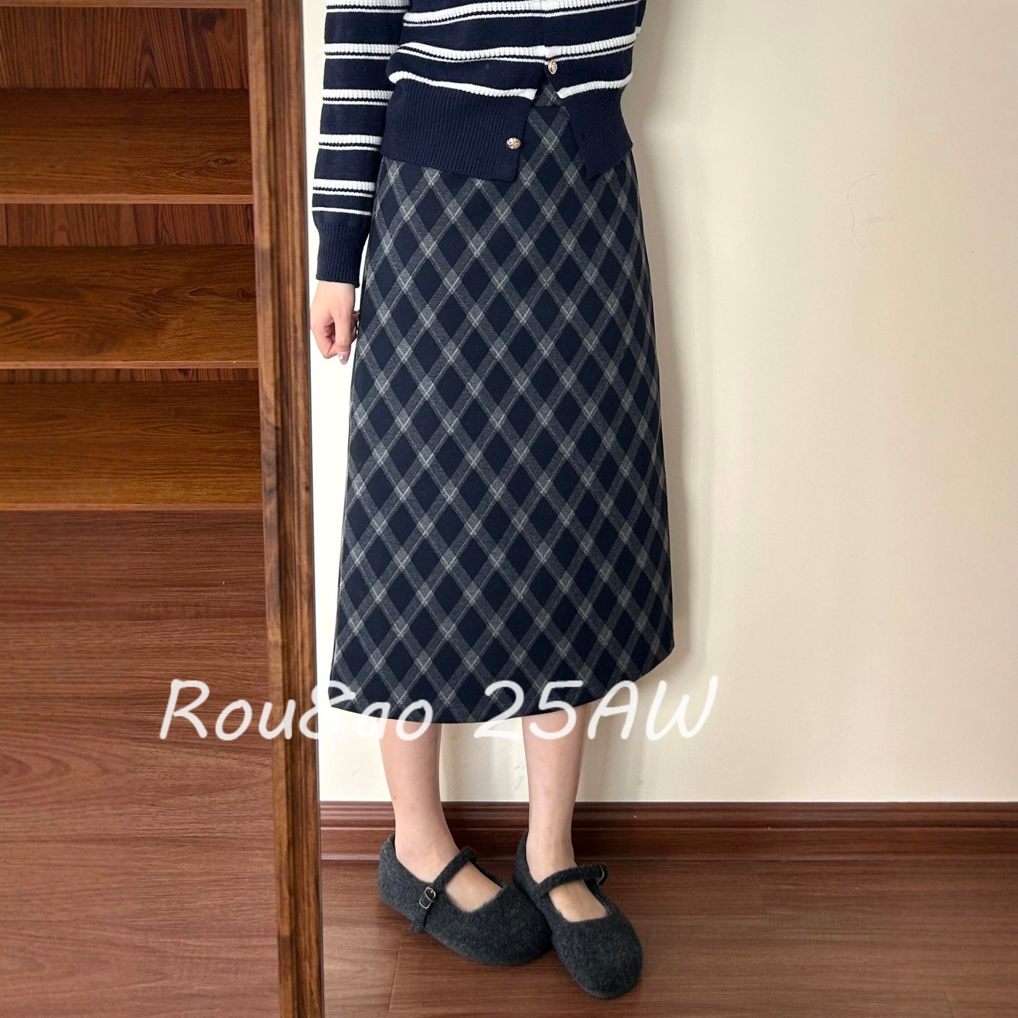 Rou8ao微胖大码女装学院风复古毛呢格子半身裙胖mm显瘦修身长裙,女装/女士精品,大码半身裙,淘宝优惠券,粉丝福利购,淘宝优惠卷