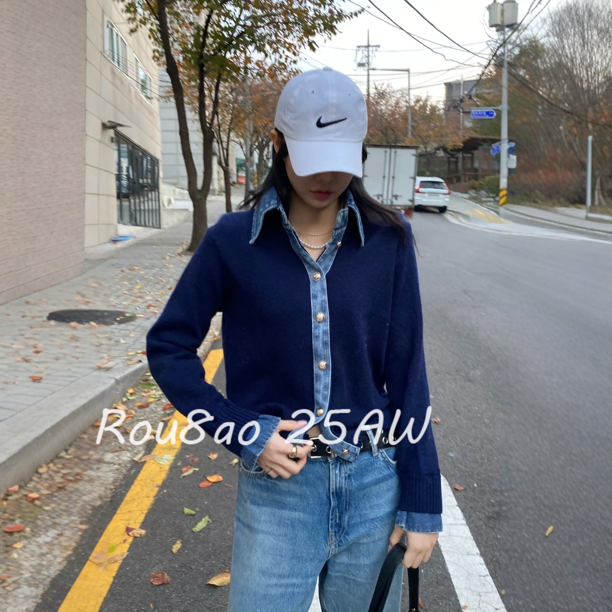 韩版时尚拼接显瘦毛衣牛仔开衫