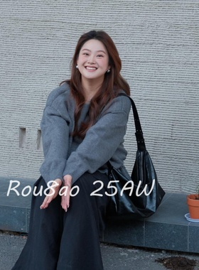 Rou8ao微胖大码女装韩版时尚荷叶边下摆针织衫秋冬大码高级感毛衣