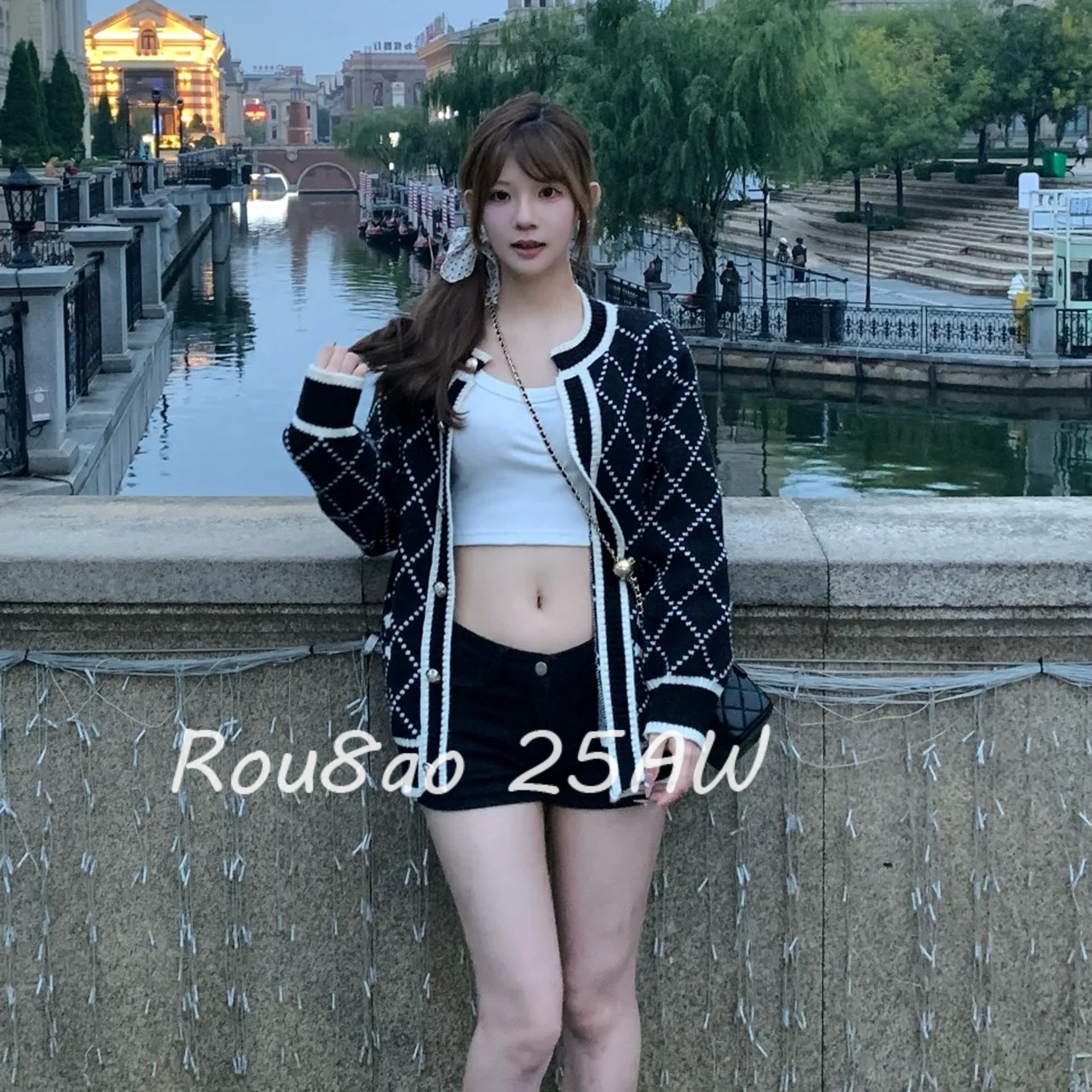 慵懒风格纹显瘦针织开衫外套