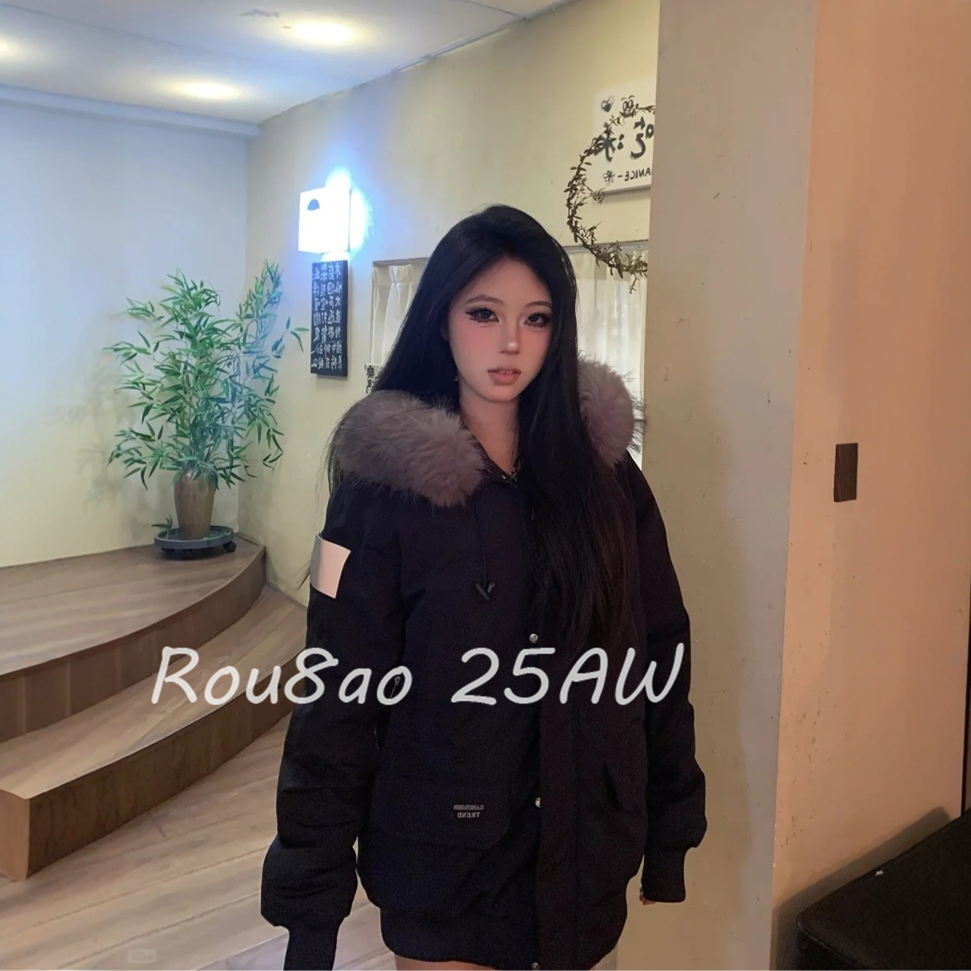 Rou8ao微胖大码女装毛领派克服女冬季加厚保暖羽绒棉服显瘦外套