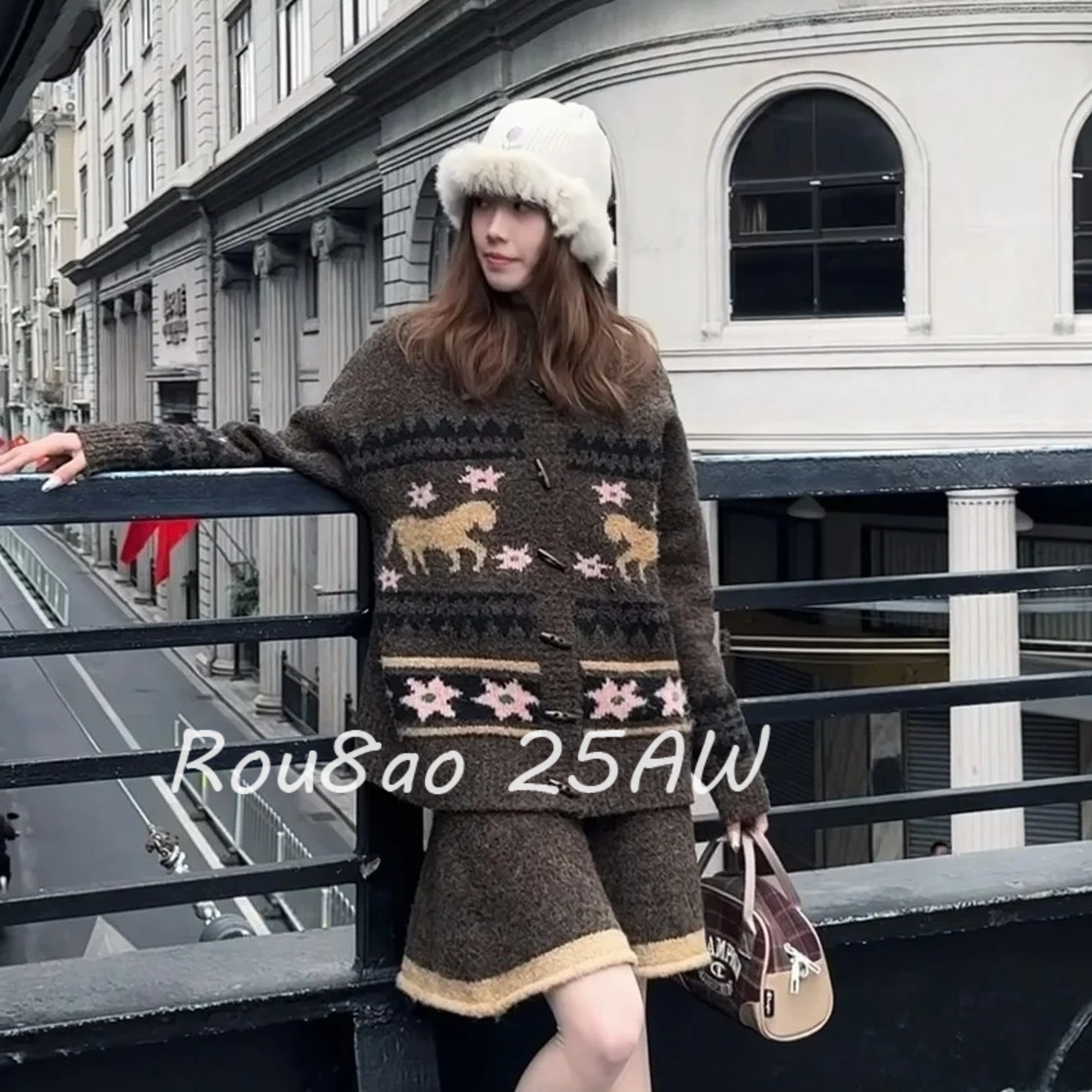 费尔岛复古毛衣开衫半身裙两件套