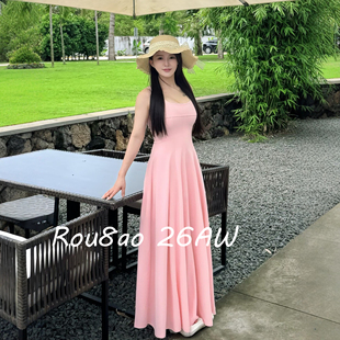 海岛风吊带连衣裙女夏收腰显瘦大摆长裙气质温柔风 Rou8ao微胖大码