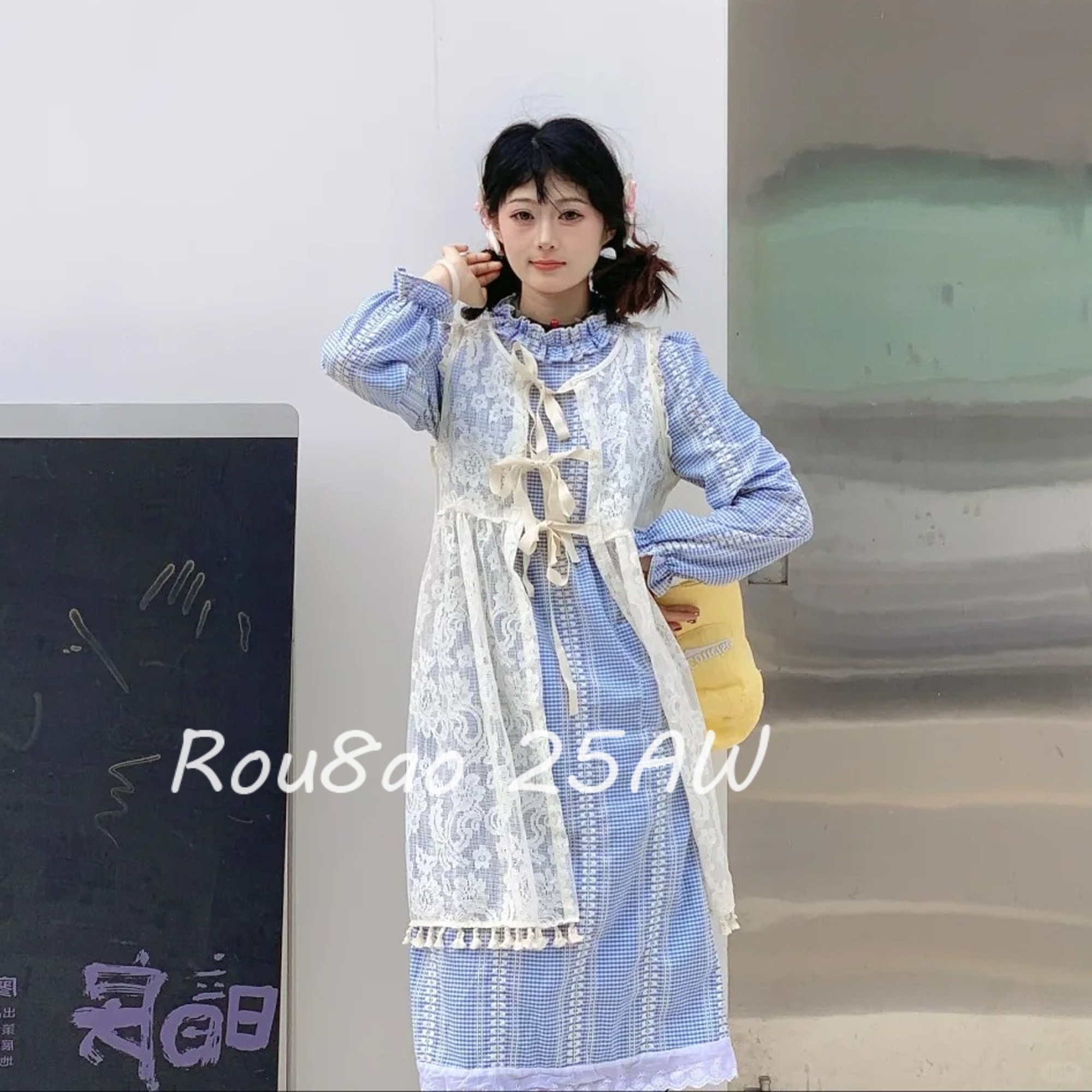 学院风甜美蕾丝流苏连衣裙套装