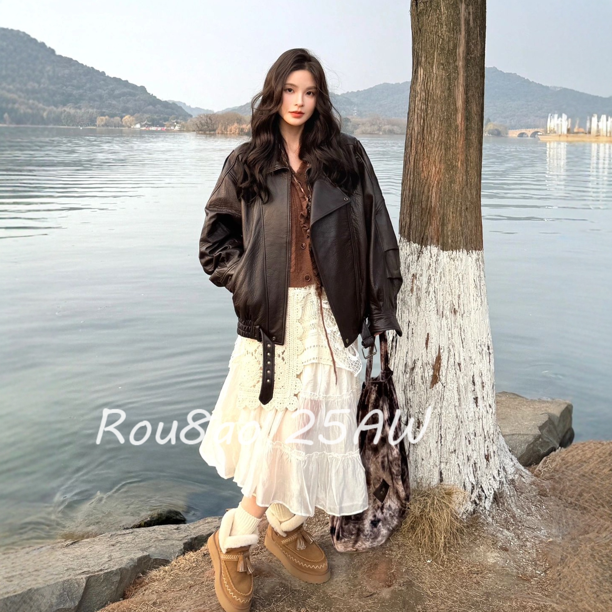 美式复古机车做旧翻领PU皮夹克