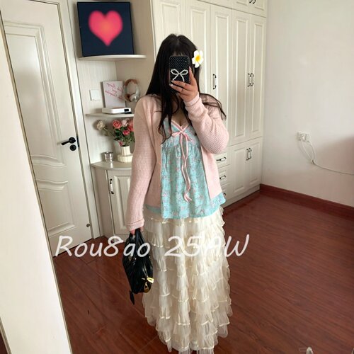 Rou8ao大码显瘦针织开衫三件套