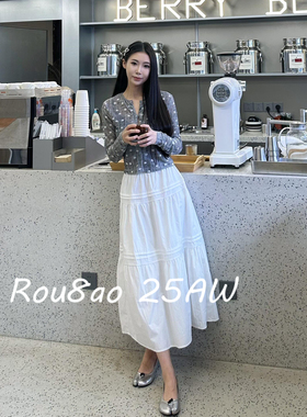 Rou8ao微胖大码女装白色蛋糕半身裙休闲百搭松紧高腰显瘦a字长裙