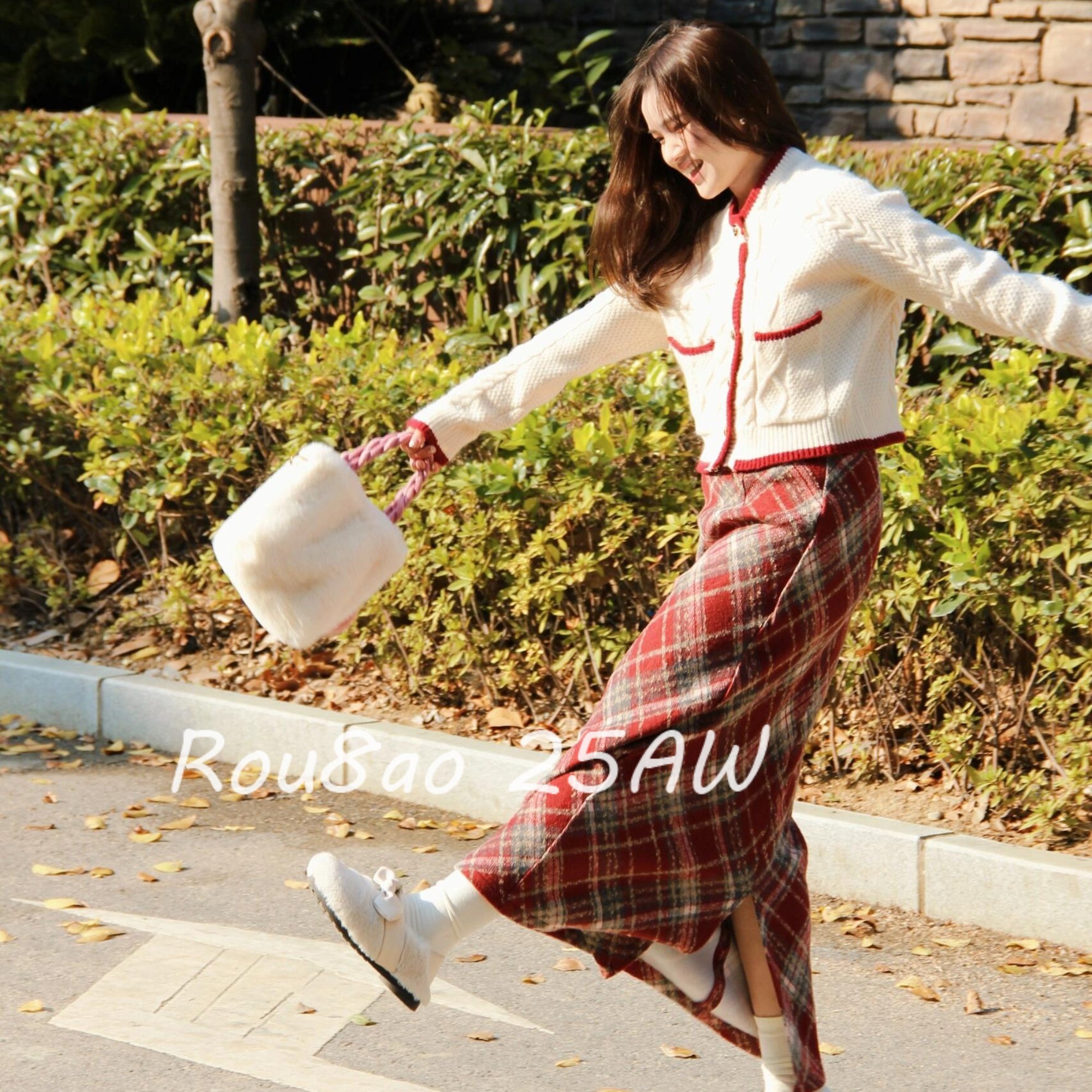 Rou8ao微胖大码女装韩系格纹半身裙高腰显瘦A字裙直筒开叉中长裙,女装/女士精品,大码半身裙,淘宝优惠券,粉丝福利购,淘宝优惠卷