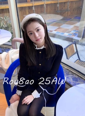 Rou8ao微胖大码女装高端女神范黑色连衣裙秋冬气质收腰显瘦A字裙