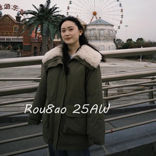 棉服外套秋冬新款 加绒加厚工装 保暖显瘦派克服 女装 Rou8ao微胖大码